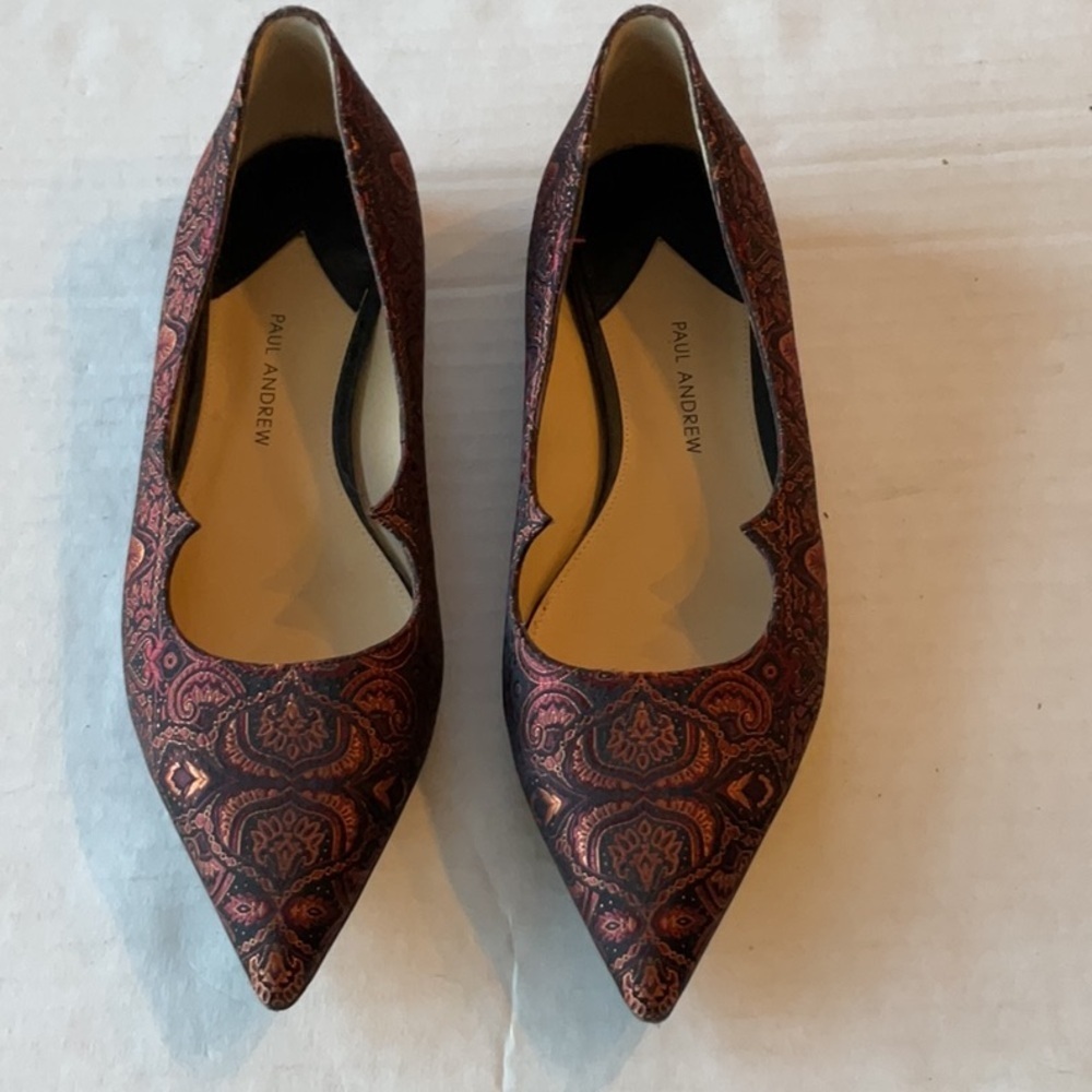 Paul Andrew Tapestry Pointed Toe Flats Size 7 Eu 37
